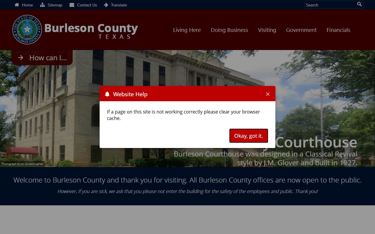 Burleson County civil court records County Clerk website