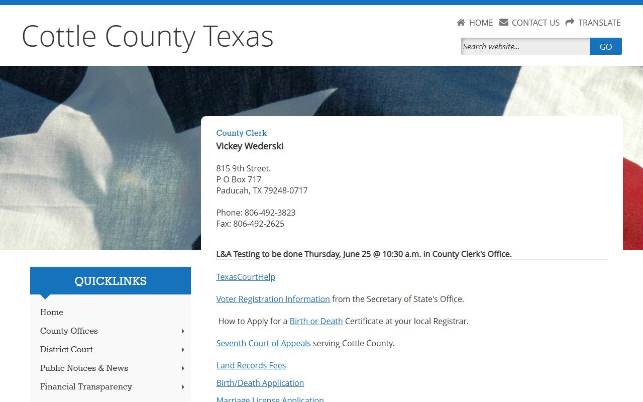 Cottle County civil court records clerk office page