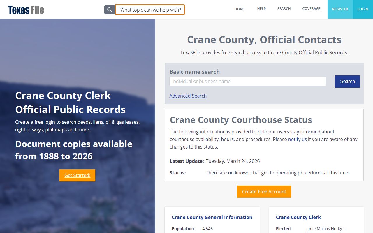Crane County civil court records EagleWeb online search portal
