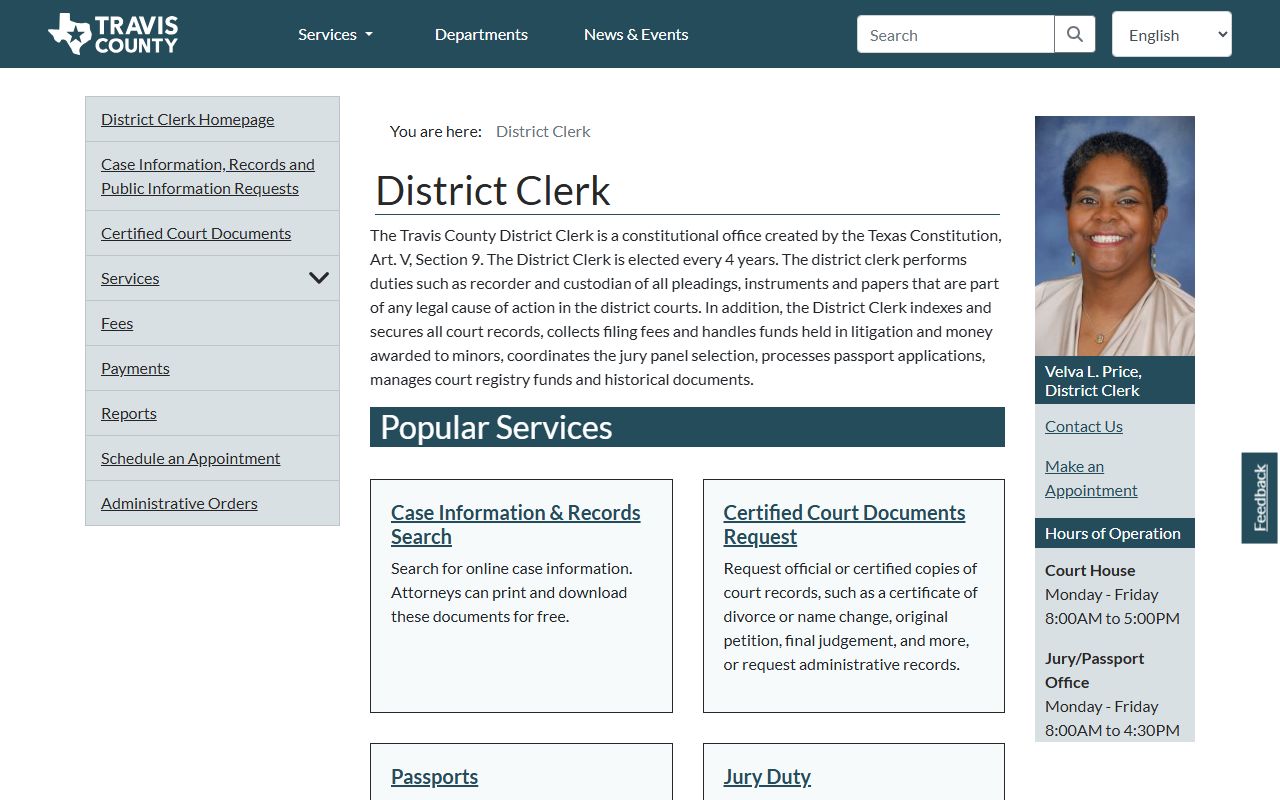 Travis County District Clerk civil court records portal in Austin