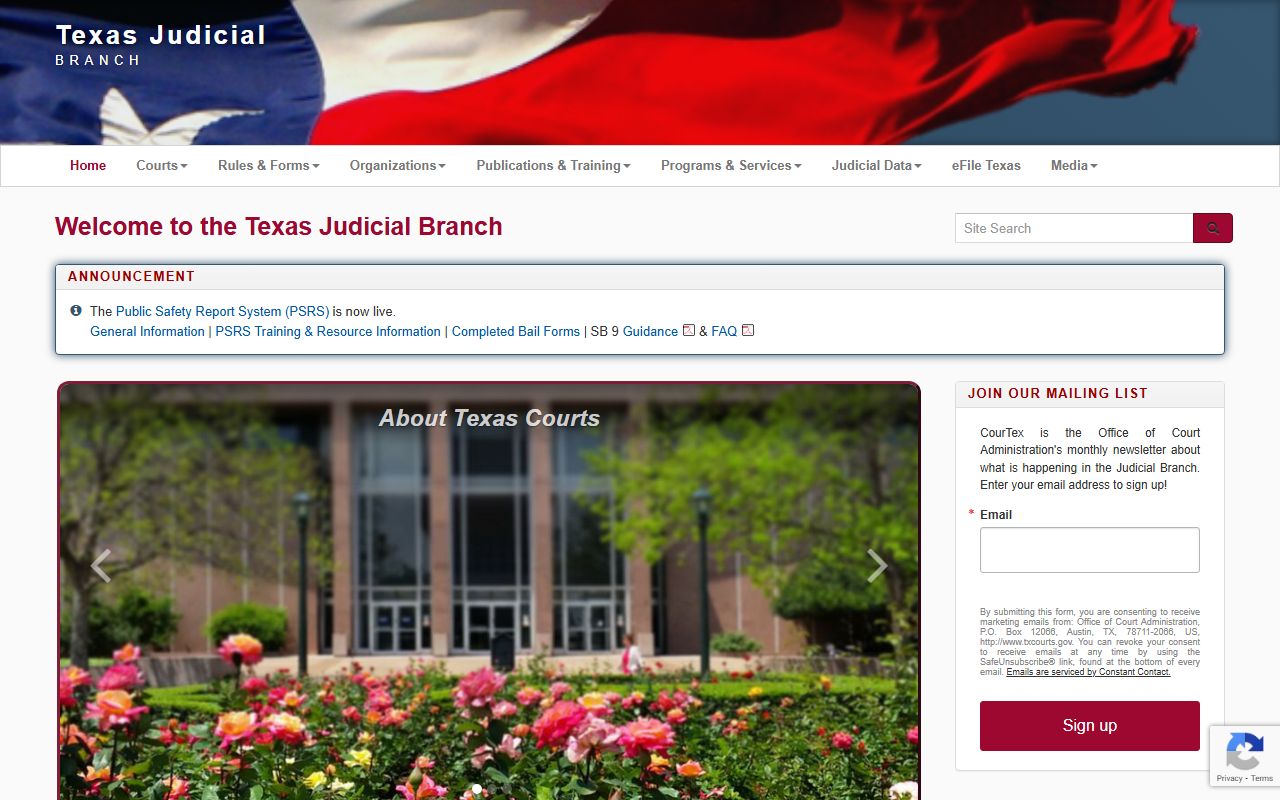 Texas Judicial Branch website for civil court records