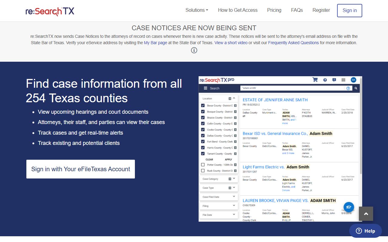 re:SearchTX statewide civil court records portal
